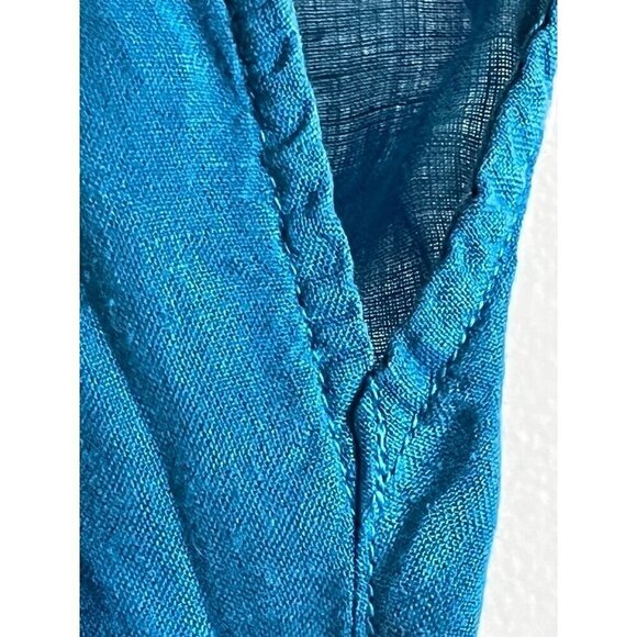 Tahari Coastal Linen Top L Blue Euro Summer Old Money Preppy Classic Relaxed 80s - Picture 6 of 11